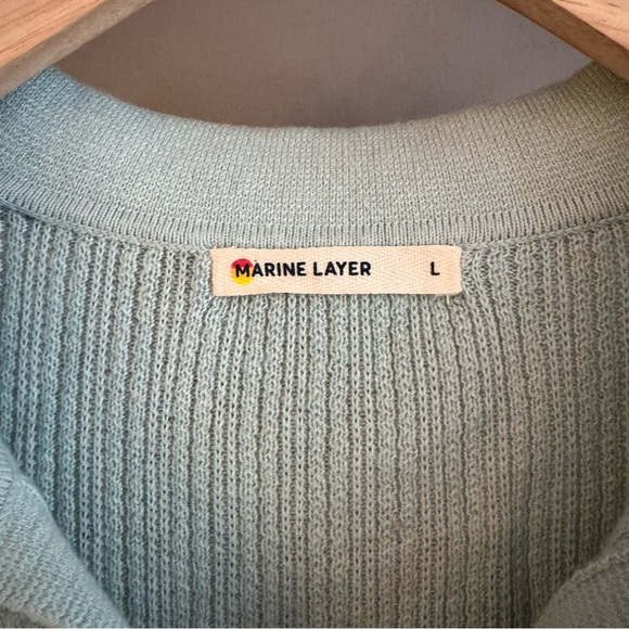 Marine Layer Men's Liam Light Blue/Green Sweater Polo Shirt - Picture 3 of 7